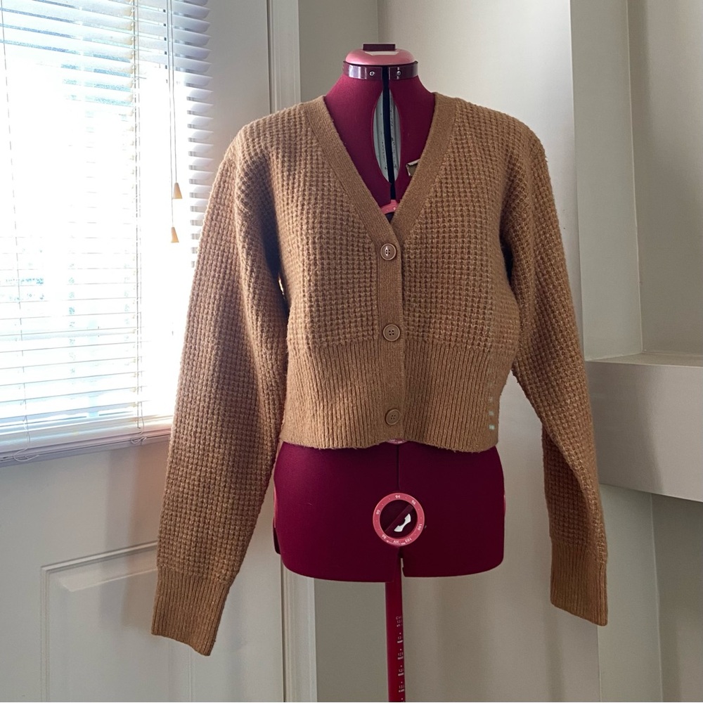 Topshop Women's Tan Button-Up Sweater
